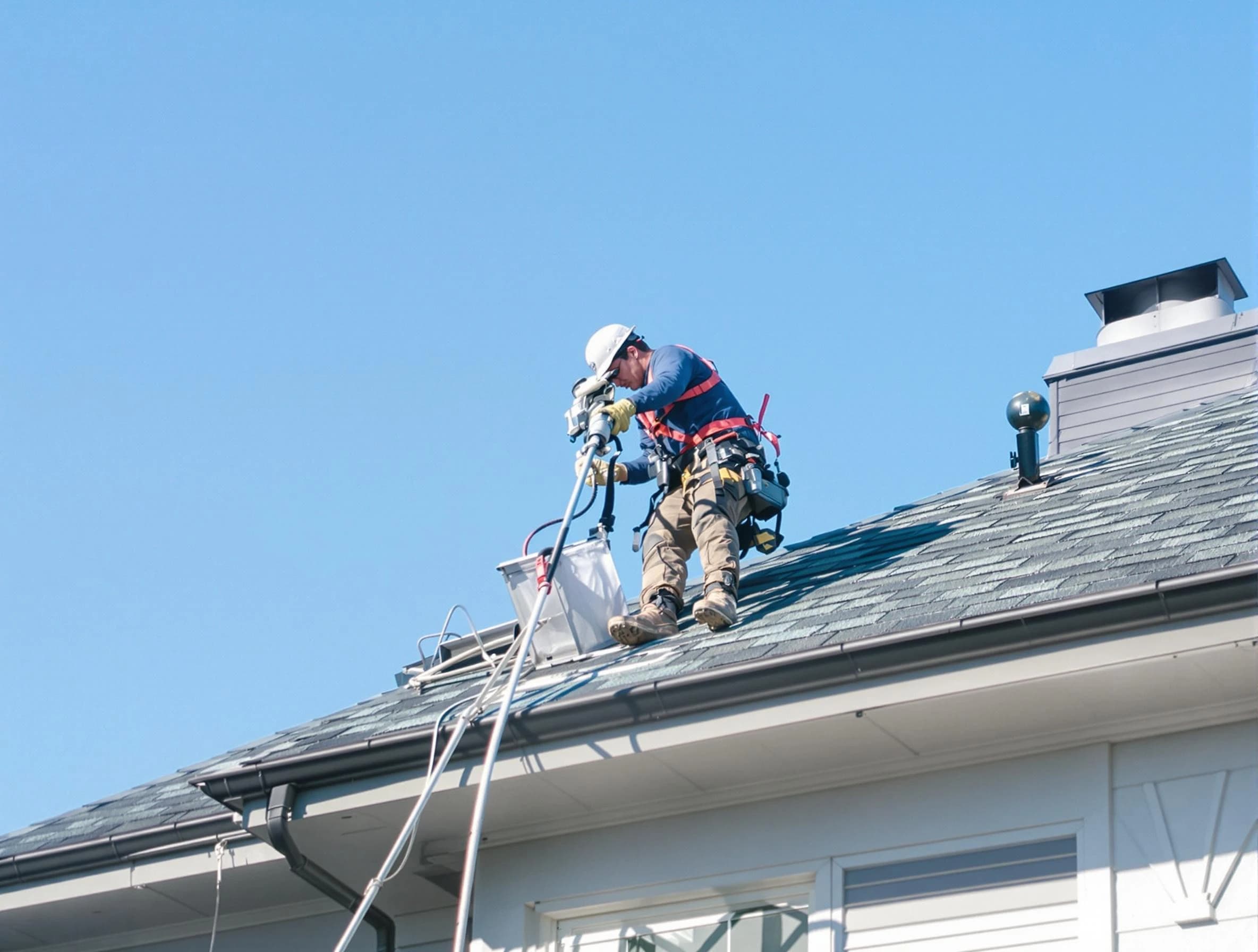 Castle Shannon Dryer Vent Cleaning certified technician cleaning a roof-mounted dryer vent system in Castle Shannon