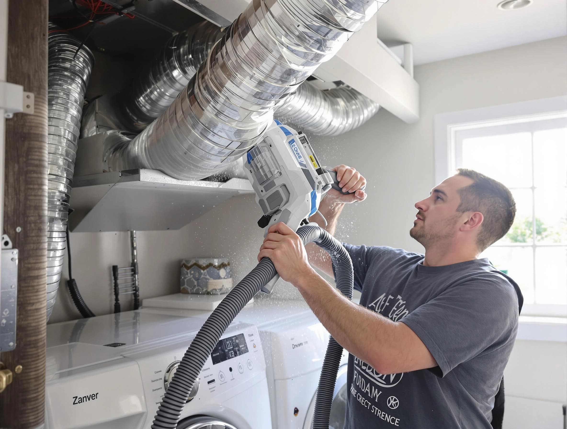 Castle Shannon Dryer Vent Cleaning specialist cleaning deep within a dryer vent duct system in Castle Shannon