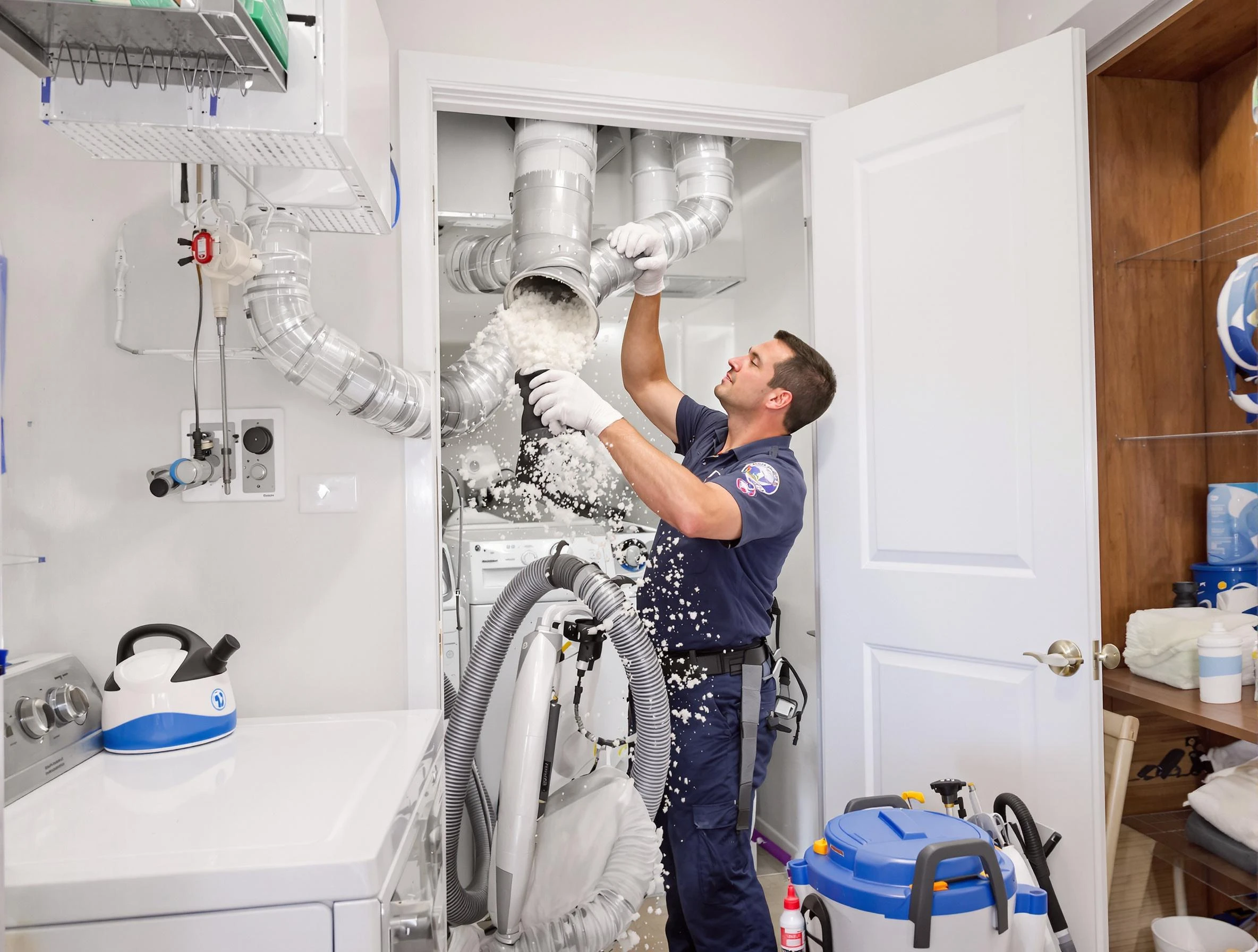 Castle Shannon Dryer Vent Cleaning technician delivering thorough residential dryer vent cleaning service in Castle Shannon